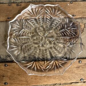 Vintage Crystal Clear Cut Glass Trivet Tray Candy Plate 7.25”